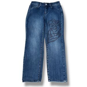 Joseph Ribkoff  Straight Tiger Jeans Women’s 6 Blue Denim Rhinestones‎ Gems